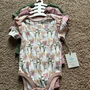 Cloud Island Floral and Solid Bodysuit Set - Pink, Green, White
